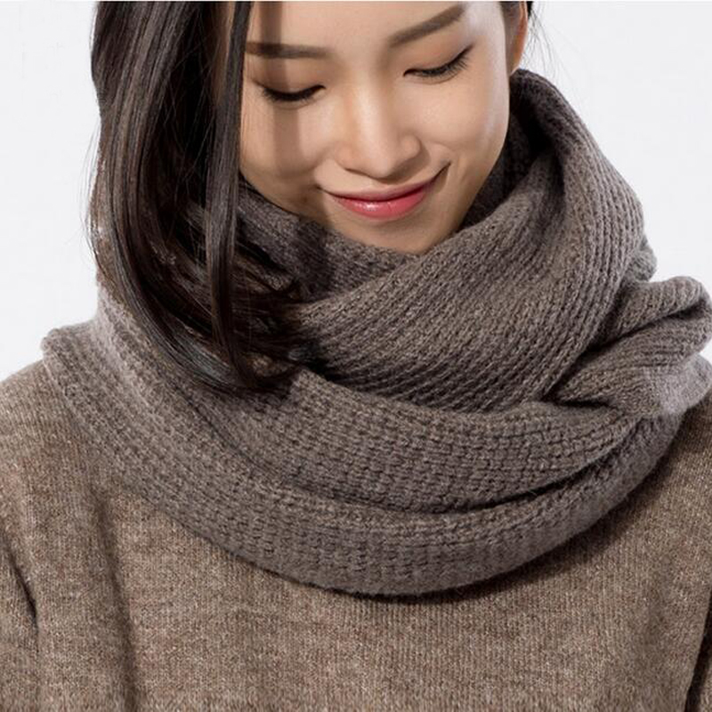 Soft Wool Scarves Gray Long Women Winter Scarf